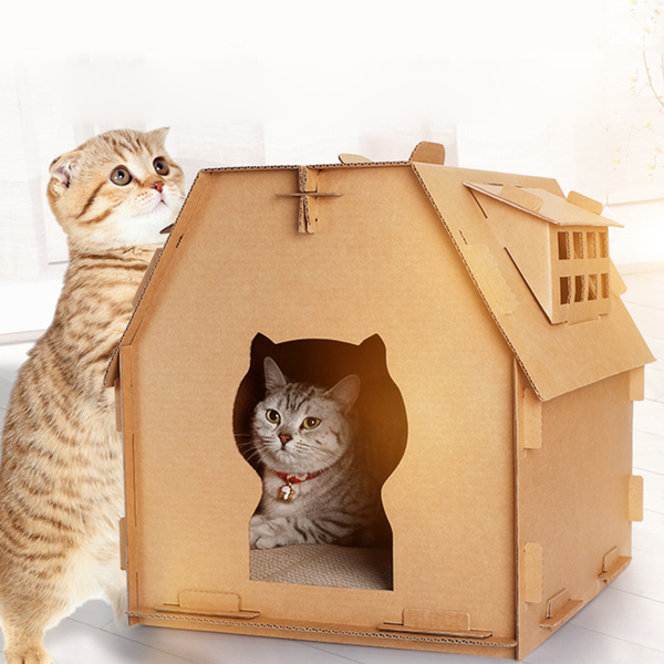 HKM-8252093 Corrugated Paper Cat House with Honeycomb Design for Comfortable Play and Relaxation