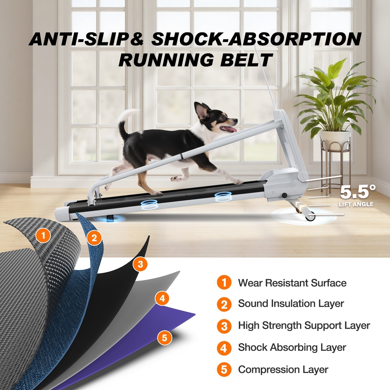HKM-8252477 Quiet Smart Pet Treadmill for Small to Medium Dogs - Adjustable Speed, Foldable Design, LED Display, 0.5-6.0 MPH Speed Range
