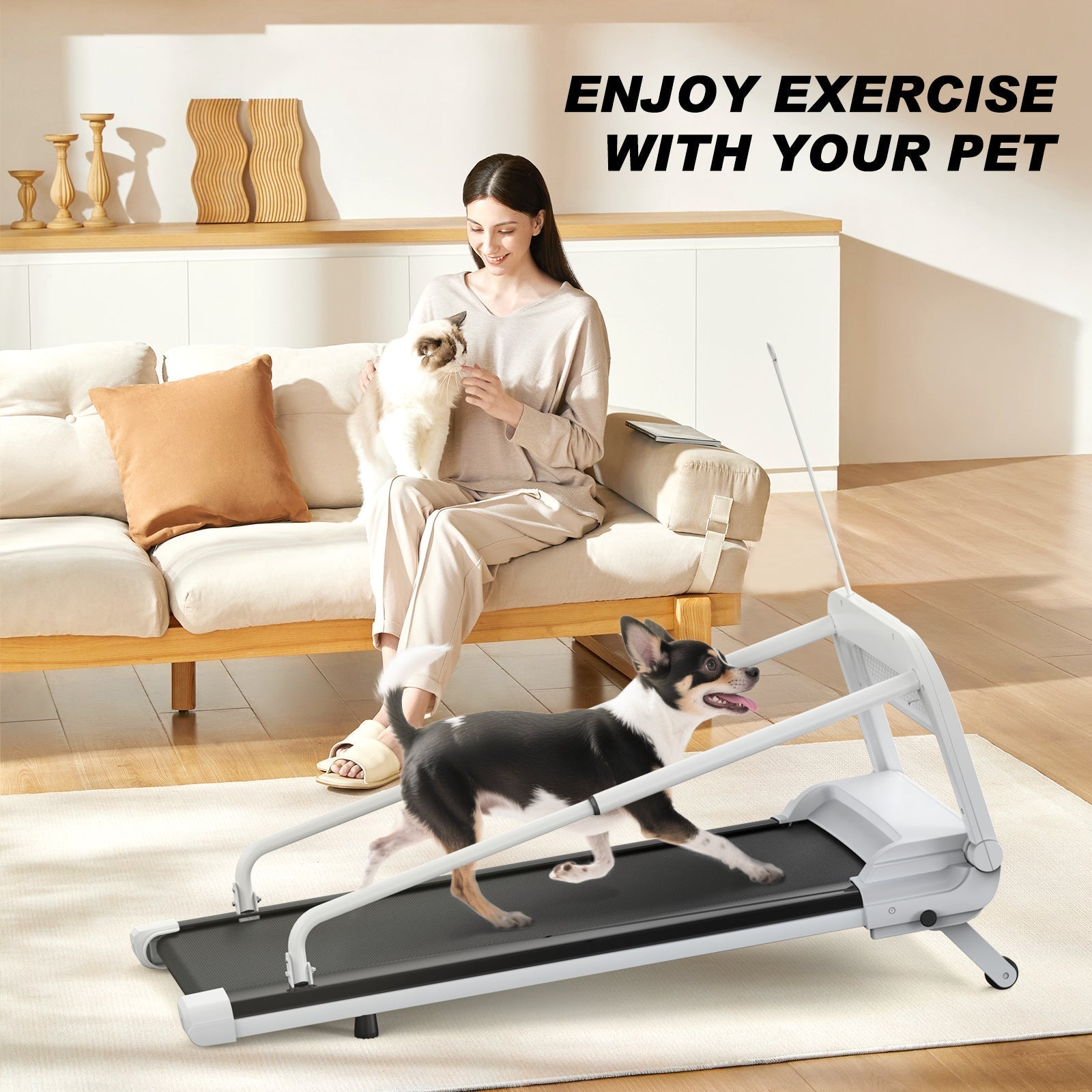 HKM-8252477 Quiet Smart Pet Treadmill for Small to Medium Dogs - Adjustable Speed, Foldable Design, LED Display, 0.5-6.0 MPH Speed Range