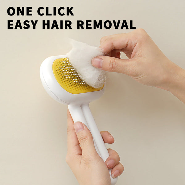 HKM-8254269 Pet Grooming Brush for Cats and Dogs, Stainless Steel Comb with One-Click Cleaning, Rubber Massage Tips, Removes Loose Fur and Undercoat, Suitable for All Hair Types