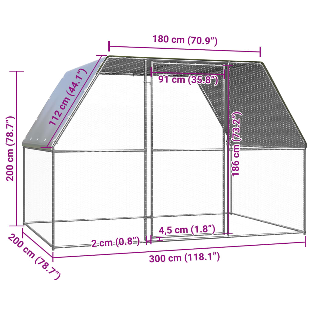 HKM-8254397 Galvanized Outdoor Chicken Coop Enclosure 3x2x2 m with Lockable Gate
