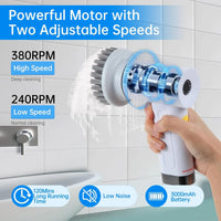 HKM-825491 Electric 4-in-1 Kitchen and Bathroom Cleaning Brush with Spin Scrubber for Efficient Dishwashing and Sink Cleaning
