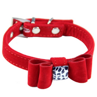 HKM-8255037 Fashionable Flannelette Dog Collar with Bow Tie - Velvet Fabric, Red, Pink, Purple, Sizes S & M
