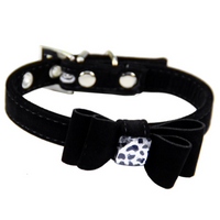 HKM-8255037 Fashionable Flannelette Dog Collar with Bow Tie - Velvet Fabric, Red, Pink, Purple, Sizes S & M