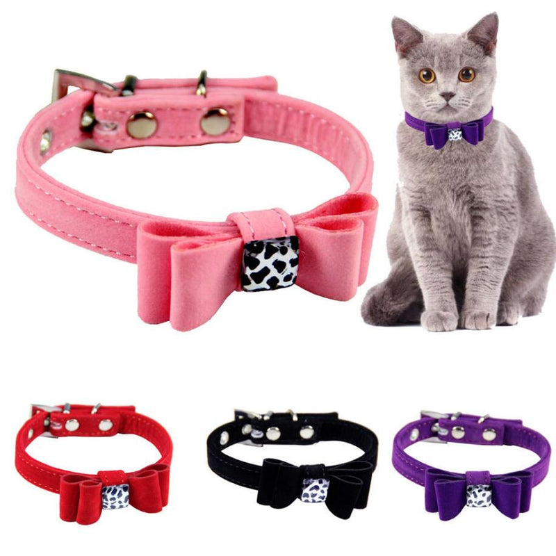 HKM-8255037 Fashionable Flannelette Dog Collar with Bow Tie - Velvet Fabric, Red, Pink, Purple, Sizes S & M