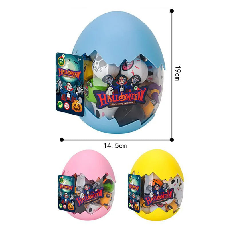 HKM-825555 Halloween Pull Back Toy Cars Set - 33 Plastic Mini Vehicles with Pumpkins, Bats, and Ghosts