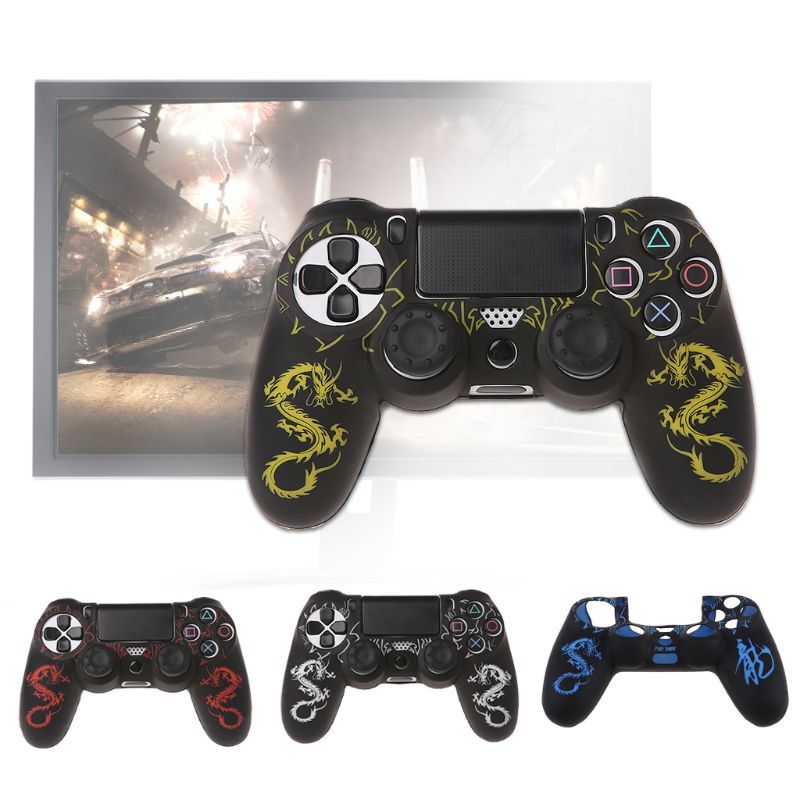 HKM-825619 Dragon Pattern Silicone Rubber Sleeve for PS4 Controller - Protective Cover in Multiple Colors