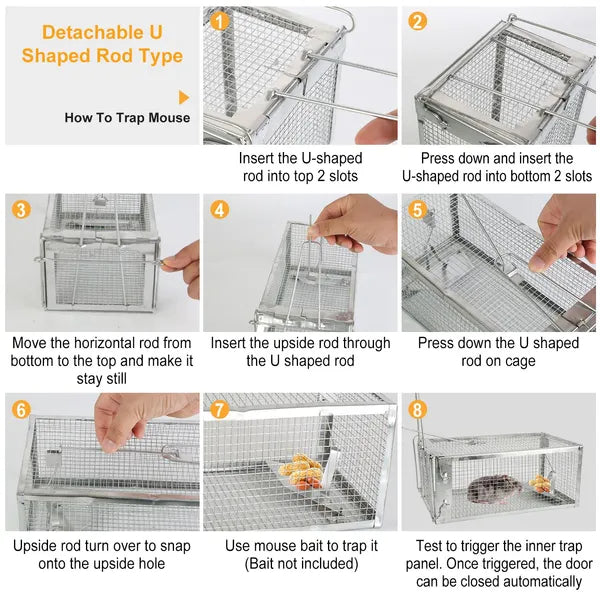 HKM-8256445 Humane Live Rodent Trap Cage - 2 Pack Galvanized Iron Mice & Rat Control with Auto-locking Door