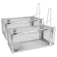HKM-8256445 Humane Live Rodent Trap Cage - 2 Pack Galvanized Iron Mice & Rat Control with Auto-locking Door
