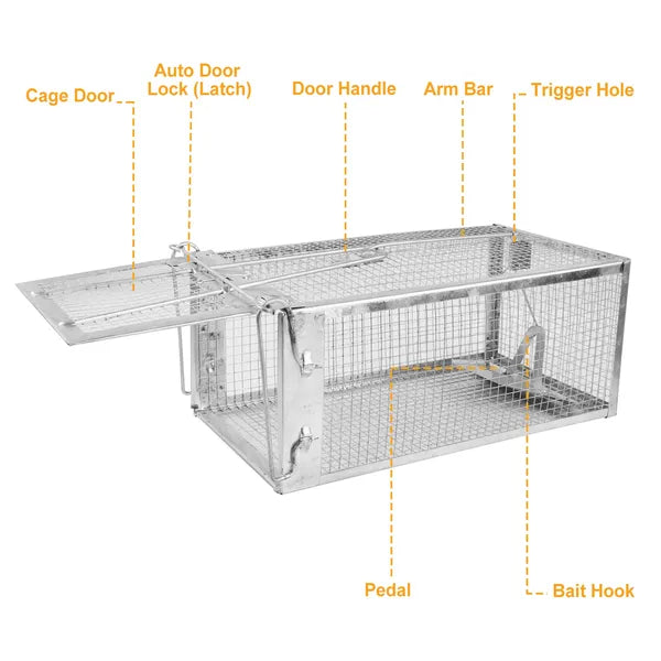 HKM-8256445 Humane Live Rodent Trap Cage - 2 Pack Galvanized Iron Mice & Rat Control with Auto-locking Door