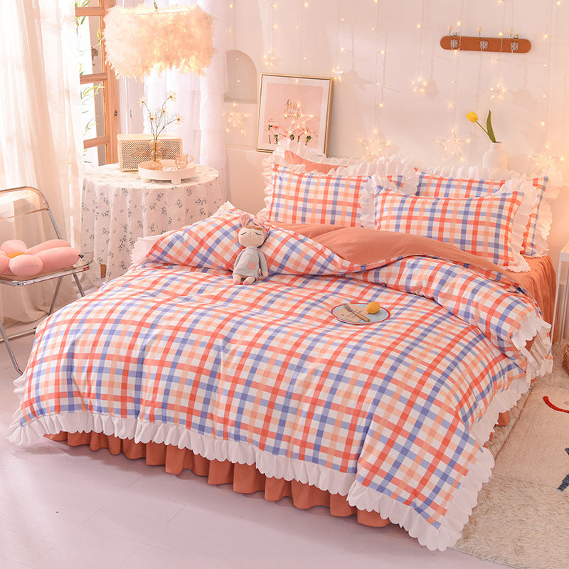 HKM-825747 Polka Dot Brushed Cotton Four-Piece Bed Sheet and Duvet Cover Set