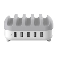HKM-825811 5-Port USB Charging Station with Intelligent Chip Identification, 40W Output, Available in White and Black