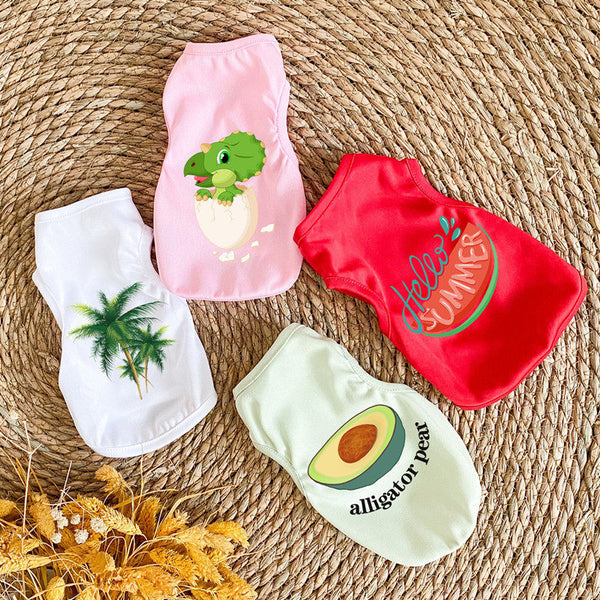 HKM-8259133 Summer Pet Vest for Small Dogs and Cats ¨C Dinosaur, Avocado, Coconut Tree Designs in Multiple Colors and Sizes