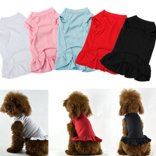 HKM-8260157 Solid Color Cotton Ruffle Dress for Pets - Princess Style Skirt in Various Sizes