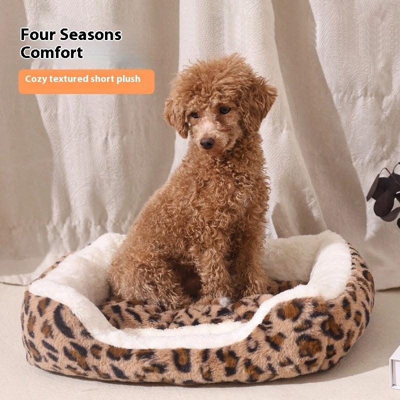 HKM-8261821 Four Seasons Universal Warm Thickened Pet Bed for Cats and Dogs in Leopard Print