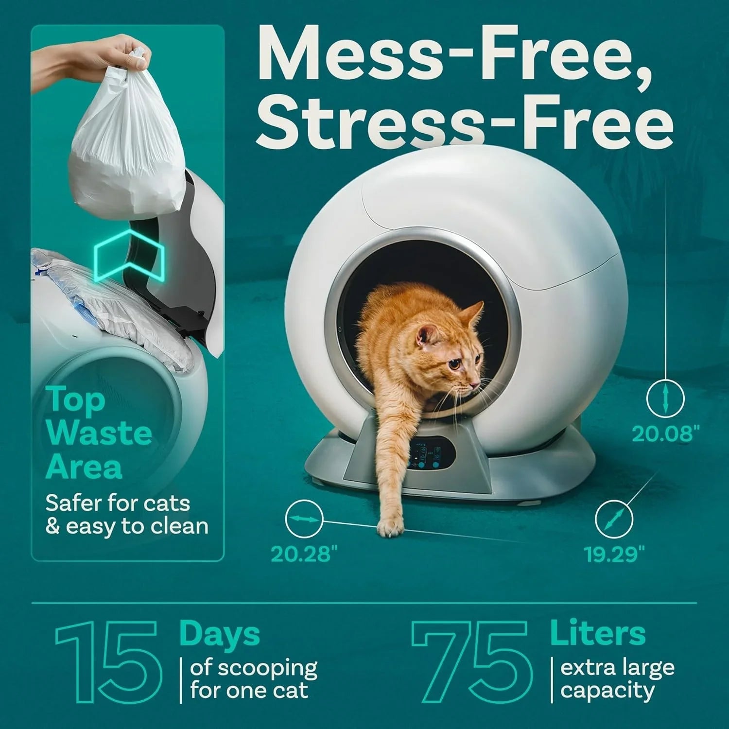 HKM-826195 WiFi Enabled Automatic Cat Litter Box with Safety Sensors and Odor Control for Multiple Cats