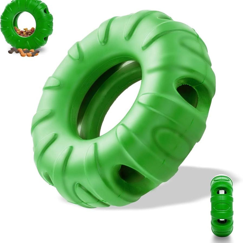 HKM-826259 Durable Natural Rubber Dog Chew Toy with Beef Flavor, Interactive Food Dispensing Tire Shape for Medium to Large Dogs