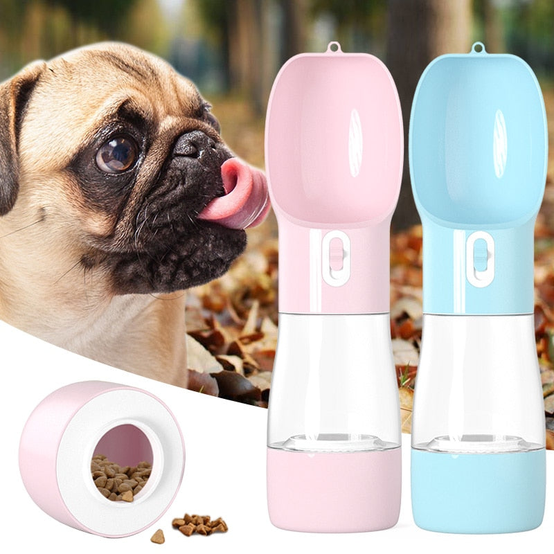 HKM-8264381 Portable Dog Water and Food Dispenser with Easy Push Mechanism and Leak-Proof Design