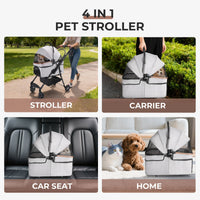 HKM-8264765 Foldable 4-Wheel Pet Stroller with 360° Rotating Wheels, Detachable Carrier, and Travel Bag for Small Dogs and Cats