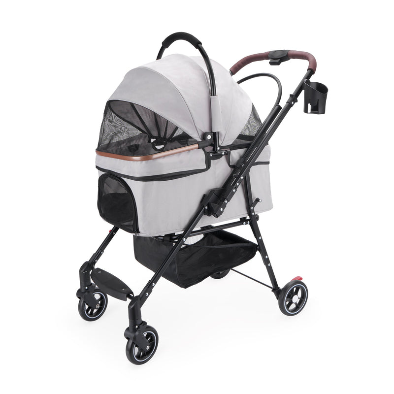 HKM-8264765 Foldable 4-Wheel Pet Stroller with 360° Rotating Wheels, Detachable Carrier, and Travel Bag for Small Dogs and Cats