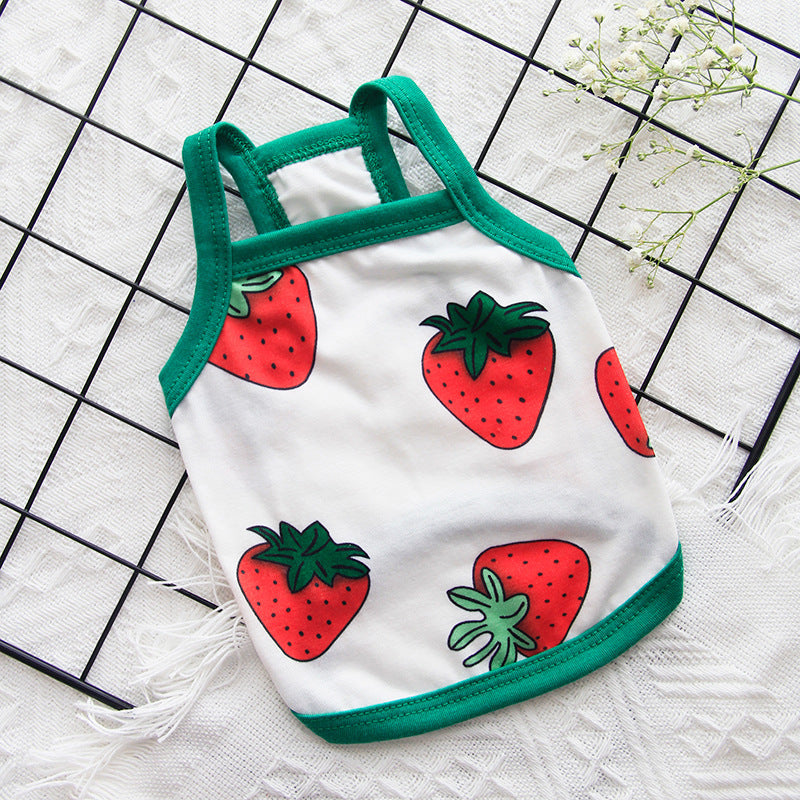 HKM-8264893 Lightweight Spring and Summer Dog Vest in Fresh White with Strawberry Design