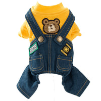 HKM-8266685 Soft Cotton Four-Legged Pet Clothing for Dogs and Cats - Cozy Denim Pants and Terry Topcoat