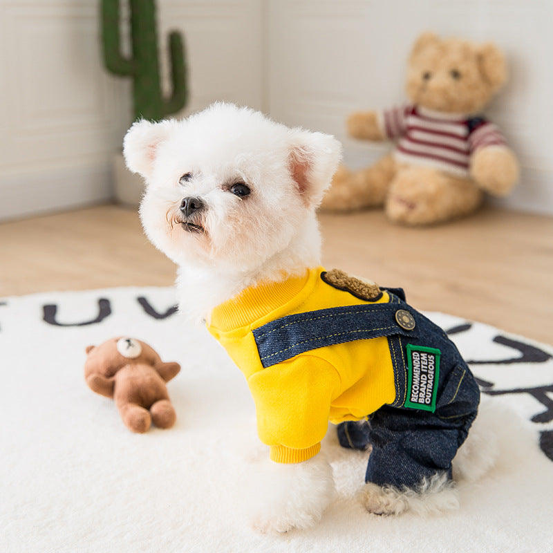 HKM-8266685 Soft Cotton Four-Legged Pet Clothing for Dogs and Cats - Cozy Denim Pants and Terry Topcoat
