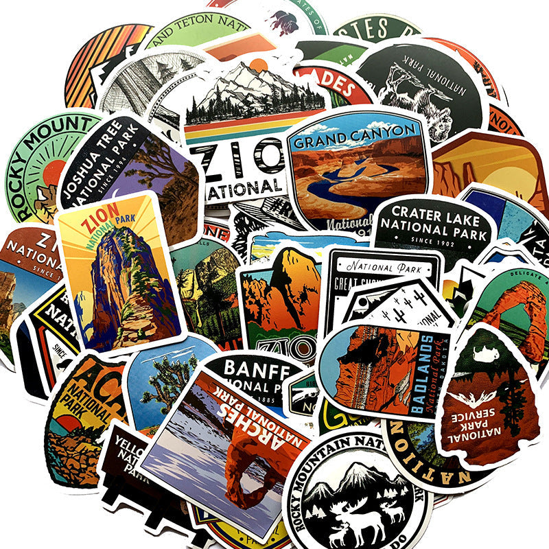 HKM-826771 Waterproof PVC Matte Cartoon Stickers - National Park Series, Small Size, Easy to Apply