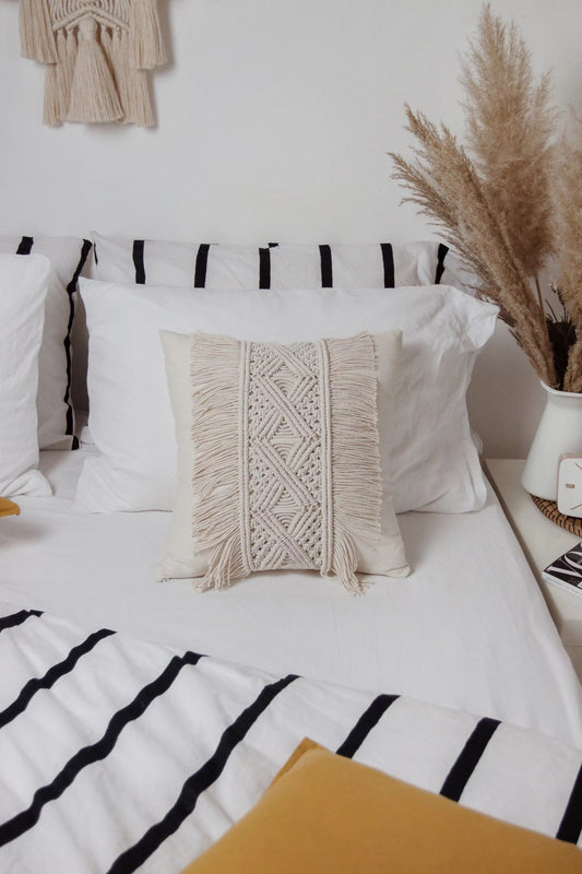 HKM-827027 Nordic Cotton Woven Tassel Pillowcase - 45x45cm Living Room Decor