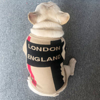 HKM-8272061 Khaki Wool Crew Neck Sweater with British Check Pattern for Dogs