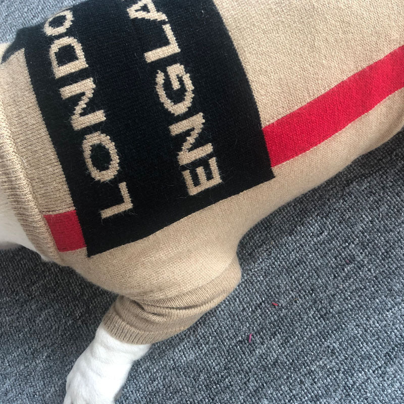 HKM-8272061 Khaki Wool Crew Neck Sweater with British Check Pattern for Dogs