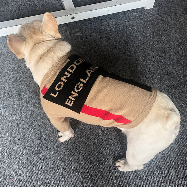 HKM-8272061 Khaki Wool Crew Neck Sweater with British Check Pattern for Dogs