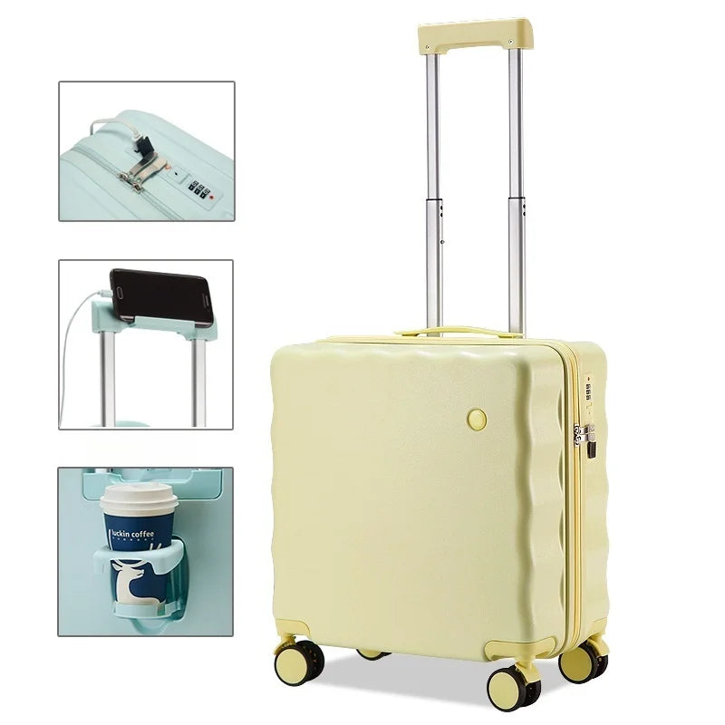 HKM-827283 Compact 18-Inch Travel Suitcase with Laptop Stand and Wheels for Convenient Carrying