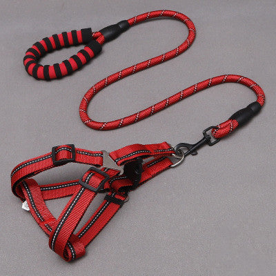 HKM-8273341 Nylon Adjustable Dog Leash and Chest Harness Set in Multiple Colors