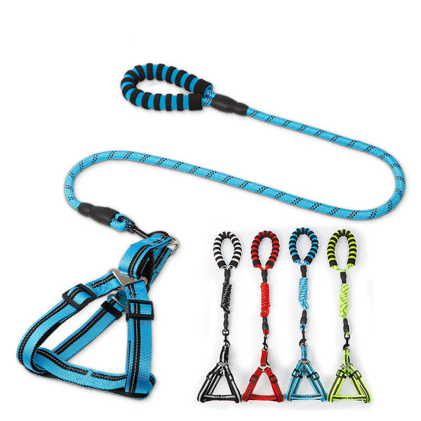 HKM-8273341 Nylon Adjustable Dog Leash and Chest Harness Set in Multiple Colors