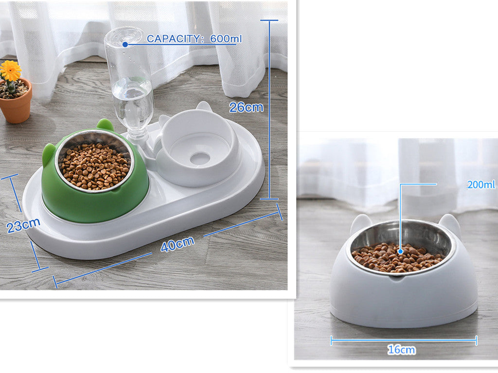 HKM-8274237 Adjustable 15¡ã Tilted Stainless Steel Pet Bowl Set for Cats and Dogs with Dual Bowls and Easy-Clean Design