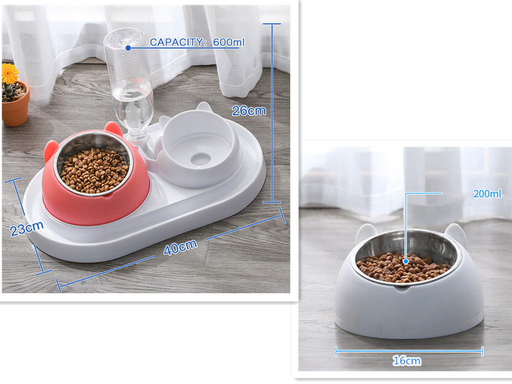 HKM-8274237 Adjustable 15¡ã Tilted Stainless Steel Pet Bowl Set for Cats and Dogs with Dual Bowls and Easy-Clean Design