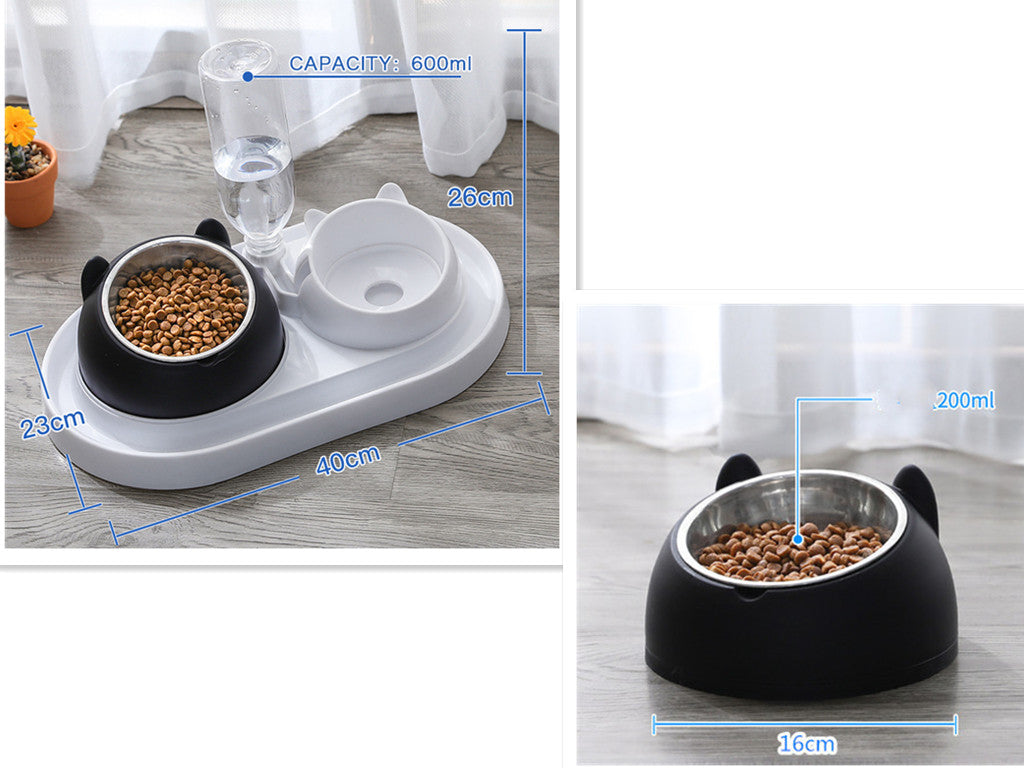 HKM-8274237 Adjustable 15¡ã Tilted Stainless Steel Pet Bowl Set for Cats and Dogs with Dual Bowls and Easy-Clean Design