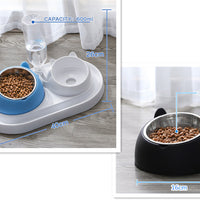 HKM-8274237 Adjustable 15¡ã Tilted Stainless Steel Pet Bowl Set for Cats and Dogs with Dual Bowls and Easy-Clean Design