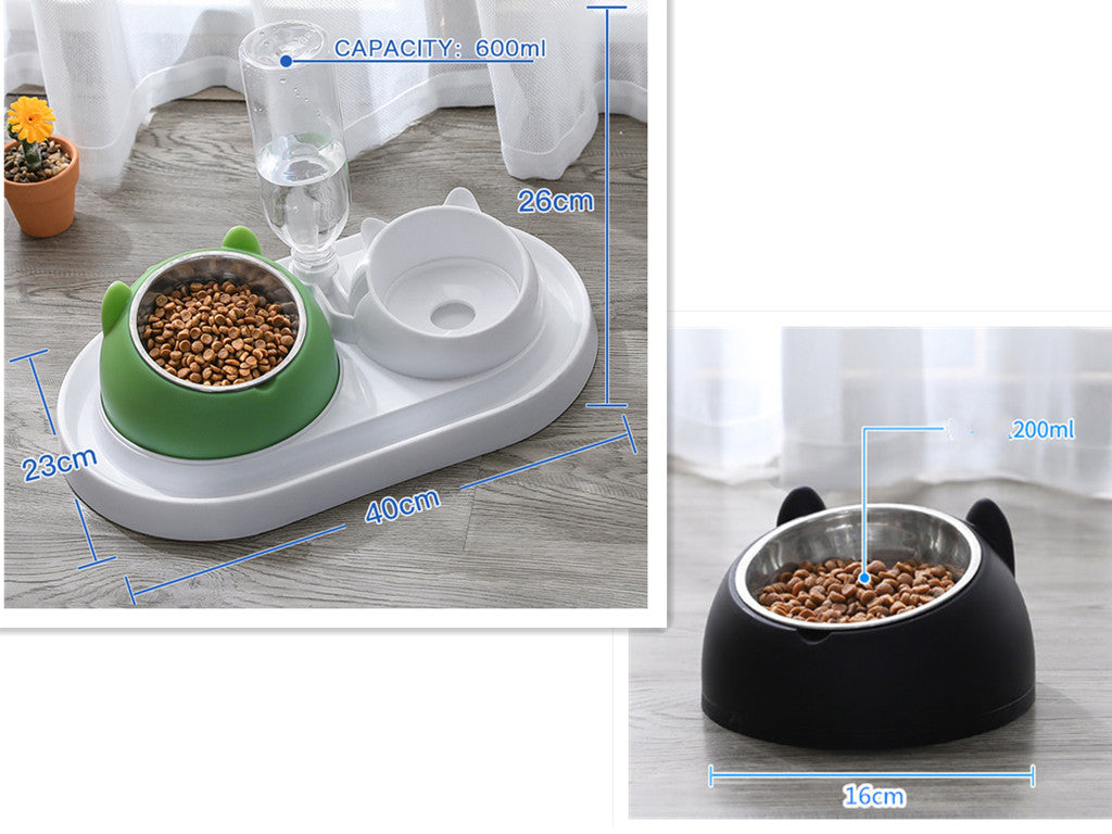 HKM-8274237 Adjustable 15¡ã Tilted Stainless Steel Pet Bowl Set for Cats and Dogs with Dual Bowls and Easy-Clean Design