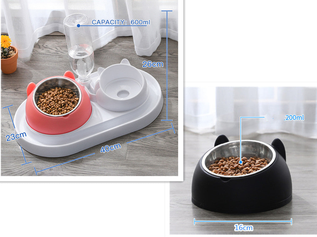 HKM-8274237 Adjustable 15¡ã Tilted Stainless Steel Pet Bowl Set for Cats and Dogs with Dual Bowls and Easy-Clean Design