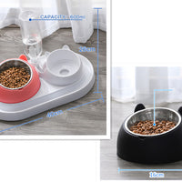 HKM-8274237 Adjustable 15¡ã Tilted Stainless Steel Pet Bowl Set for Cats and Dogs with Dual Bowls and Easy-Clean Design