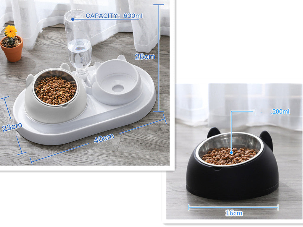 HKM-8274237 Adjustable 15¡ã Tilted Stainless Steel Pet Bowl Set for Cats and Dogs with Dual Bowls and Easy-Clean Design