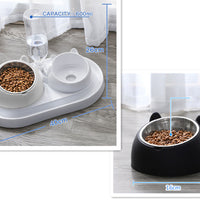 HKM-8274237 Adjustable 15¡ã Tilted Stainless Steel Pet Bowl Set for Cats and Dogs with Dual Bowls and Easy-Clean Design
