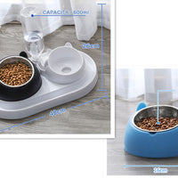 HKM-8274237 Adjustable 15¡ã Tilted Stainless Steel Pet Bowl Set for Cats and Dogs with Dual Bowls and Easy-Clean Design