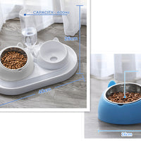 HKM-8274237 Adjustable 15¡ã Tilted Stainless Steel Pet Bowl Set for Cats and Dogs with Dual Bowls and Easy-Clean Design