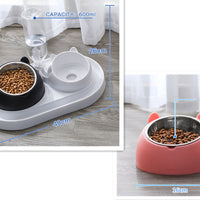 HKM-8274237 Adjustable 15¡ã Tilted Stainless Steel Pet Bowl Set for Cats and Dogs with Dual Bowls and Easy-Clean Design