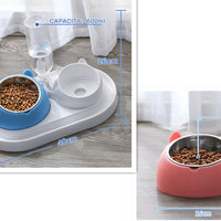 HKM-8274237 Adjustable 15¡ã Tilted Stainless Steel Pet Bowl Set for Cats and Dogs with Dual Bowls and Easy-Clean Design