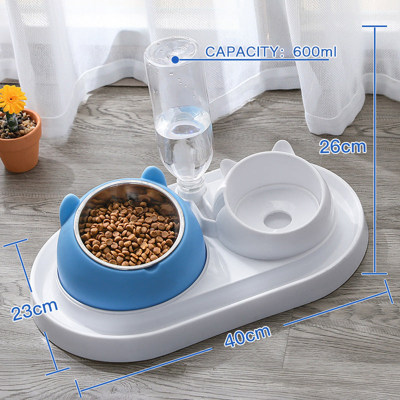 HKM-8274237 Adjustable 15¡ã Tilted Stainless Steel Pet Bowl Set for Cats and Dogs with Dual Bowls and Easy-Clean Design