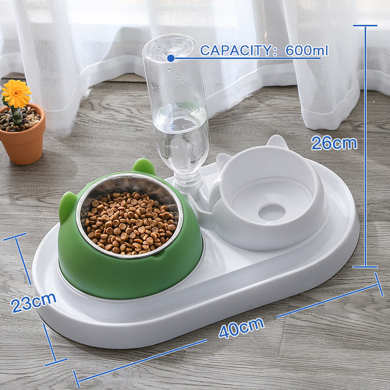 HKM-8274237 Adjustable 15¡ã Tilted Stainless Steel Pet Bowl Set for Cats and Dogs with Dual Bowls and Easy-Clean Design